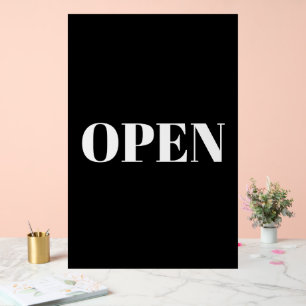 Open Sign Typography Minimalist Black White Large