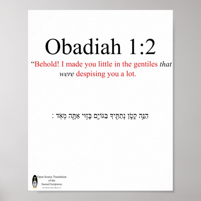 Open Source Translation Obadiah 1:2 Poster (Front)