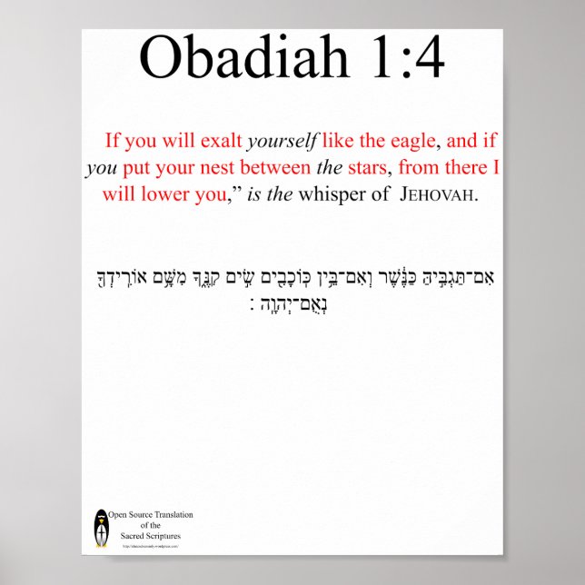 Open Source Translation Obadiah 1:4 Poster (Front)