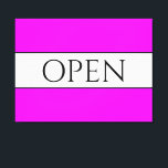 OPEN Sporty Fun Bright Tropical Pink White Stripes Canvas Print<br><div class="desc">This fun,  nostalgic design features OPEN text inside a wide white centre stripe highlighted with black pinstripes against a bright wide tropical pink background stripes.  The text can be personalised.</div>