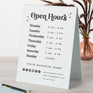 Open Store Hours Business Shop Table Tent Sign