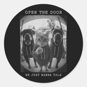 Open The Door Peephole Funny Pet Gang Squad Classic Round Sticker
