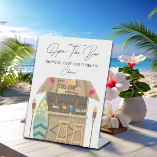 Open Tiki Bar Exotic Luau Bridal Shower Pedestal Sign