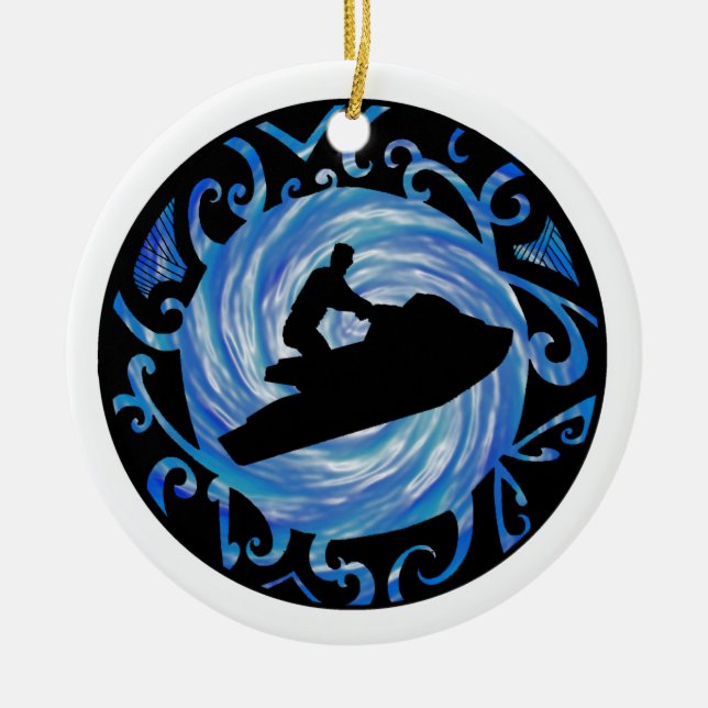 OPEN WATER JETSKIING CERAMIC TREE DECORATION (Front)
