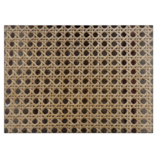 Open Weave Rattan Cane Glass Chopping Board