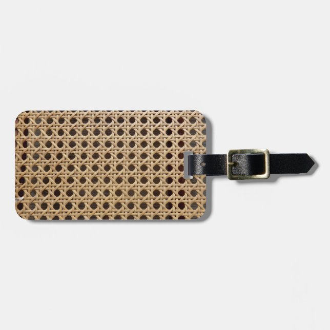 Open Weave Rattan Cane Luggage Tag (Front Horizontal)