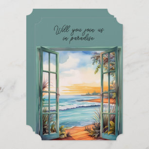 Open Window Beach Scene Paradise Tropical  Invitation