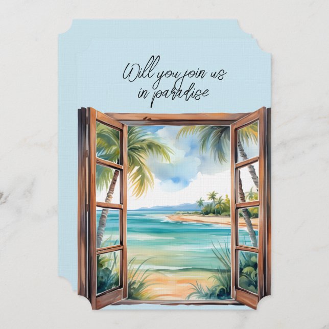 Open Window Beach Scene Paradise Tropical  Invitation (Front/Back)