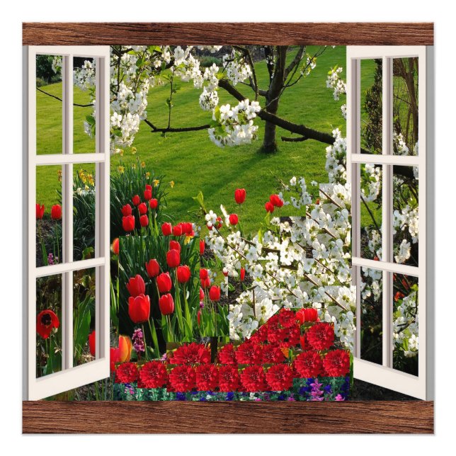 Open Window To Colourful Flower Garden Yard Print (Front)