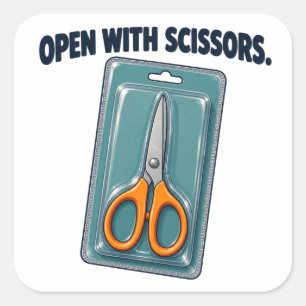 Open With Scissors Packaging Humor Square Sticker