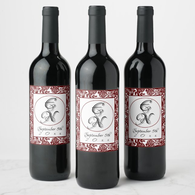 Open-Work Elegant Maroon Wine Bottle Labels (Bottles)