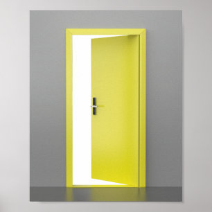 Open yellow door with smart lock poster