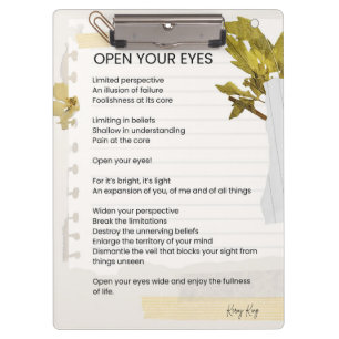Open Your Eyes Inspirational Poem Poetry  Clipboard