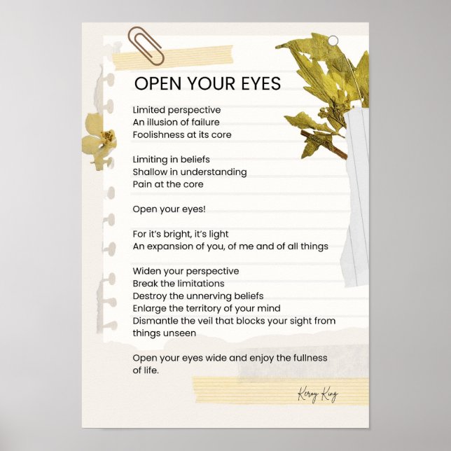 Open Your Eyes Inspirational Poem Poetry  Poster (Front)