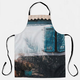 OPENED BLUE LOUVERED WINDOWS APRON