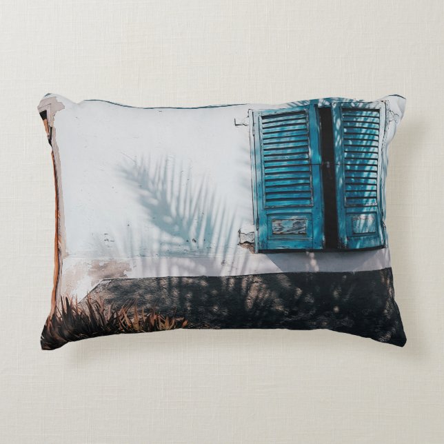 OPENED BLUE LOUVERED WINDOWS DECORATIVE CUSHION (Front)