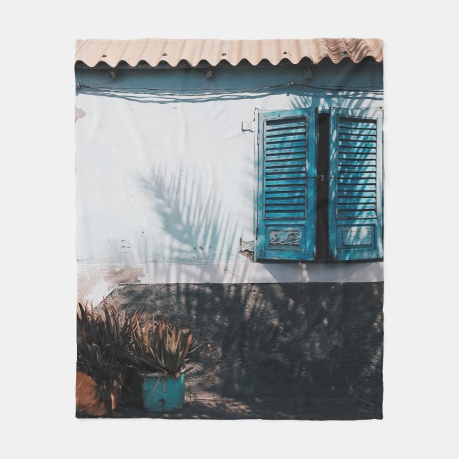 OPENED BLUE LOUVERED WINDOWS FLEECE BLANKET (Front)