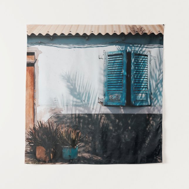 OPENED BLUE LOUVERED WINDOWS TAPESTRY (Front)