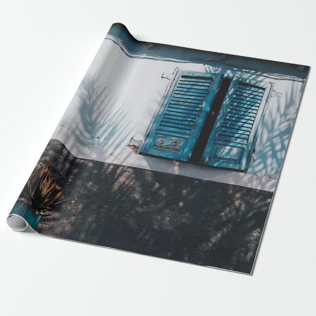 OPENED BLUE LOUVERED WINDOWS WRAPPING PAPER (Unrolled)