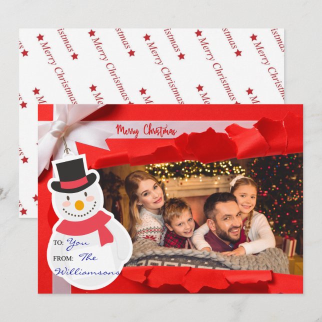 Opened Christmas Gift Reveals Your Family Photo Holiday Card (Front/Back)