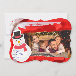 Opened Gift Reveals Family Photo Fancy Cut Holiday Card