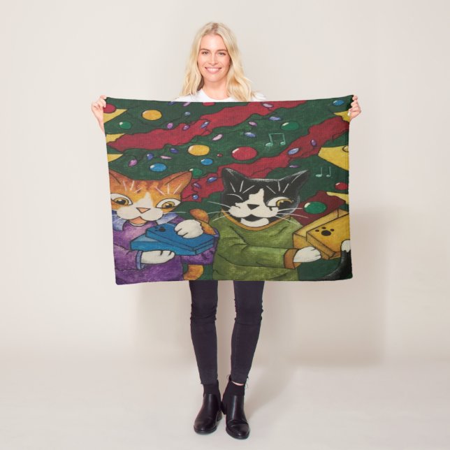 Opened Presents Cat Fleece Blanket (In Situ)