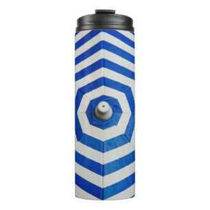 Opened striped umbrella thermal tumbler
