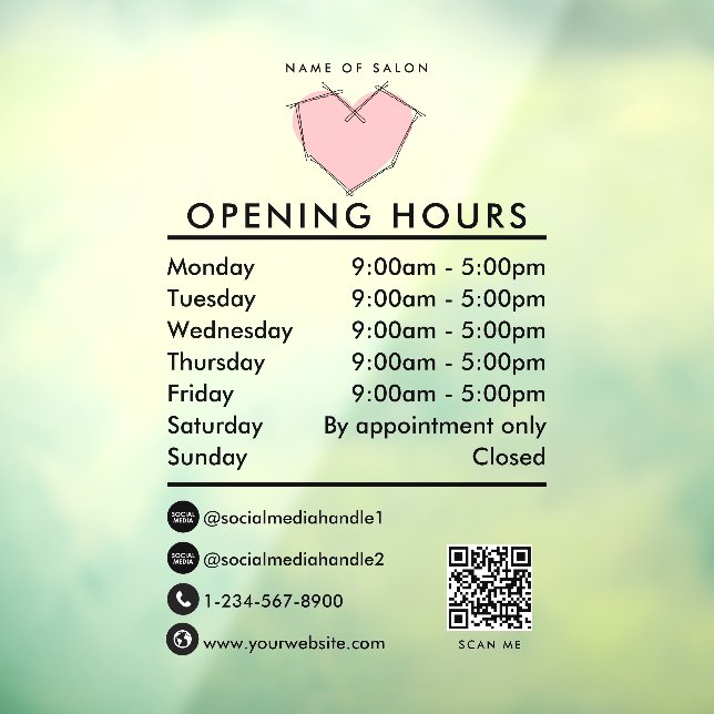 Opening Business Hours Bobby Pins Hairstylist (Sheet 3)
