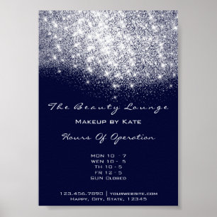 Opening Hours Beauty Makeup Studio Grey Navy Blue Poster