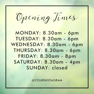 Opening hours business black modern minimalist
