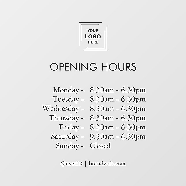 Opening Hours Business Logo Modern Window Cling (Sheet)