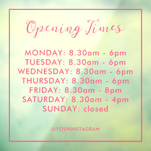 Opening hours business pink modern minimalist