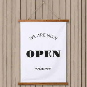 Opening Hours l Black & White Business Time Sign Hanging Tapestry