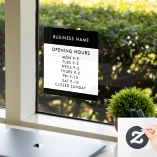 Opening Hours Modern Black Custom Business Window