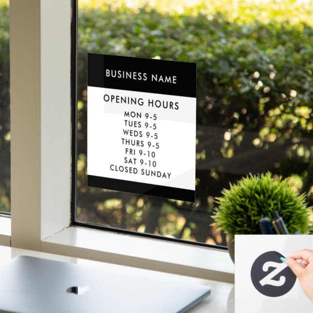 Opening Hours Modern Black Custom Business Window (Office)