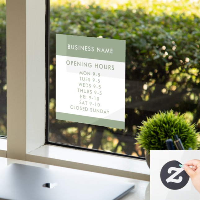 Opening Hours Modern Sage Green Business Window (Office)