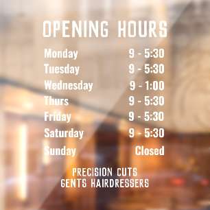 Opening Hours or Opening Times Window Cling