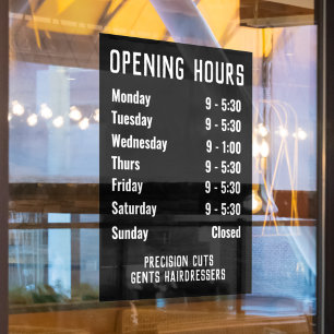 Opening Hours or Opening Times Window Cling