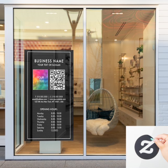Opening Hours QR Code Business Logo Large Template (Store Window)