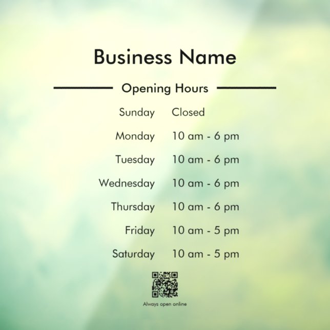 Opening Hours Schedule Business Name QR Code Clear (Sheet 3)