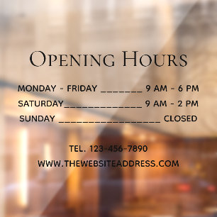 Opening Hours Simple Black Text Times Phone & Site