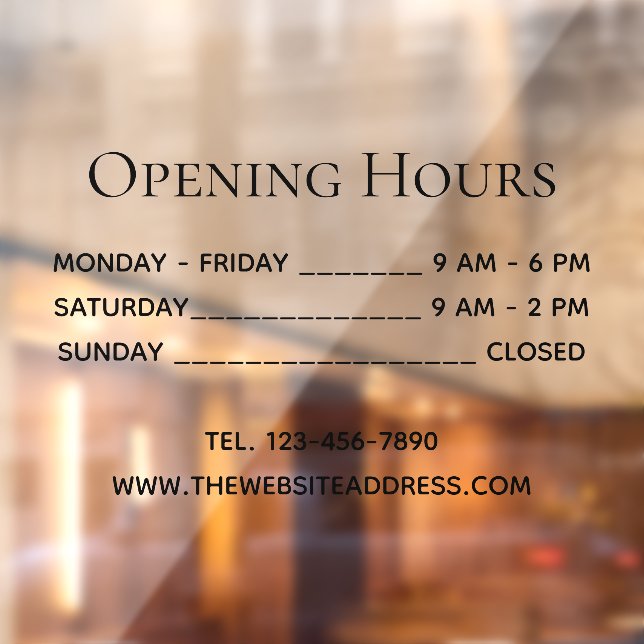 Opening Hours Simple Black Text Times Phone & Site (Sheet 2)