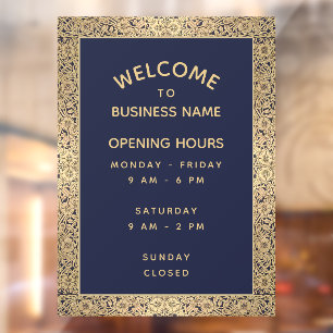 Opening Hours Vintage Navy Blue Gold Roses Elegant