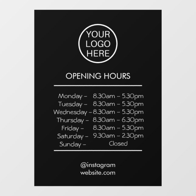 OPENING HOURS with custom business logo - Shop Own (Sheet)