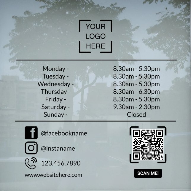 Opening Hours With QR Code Custom Business Logo (Creator Uploaded)