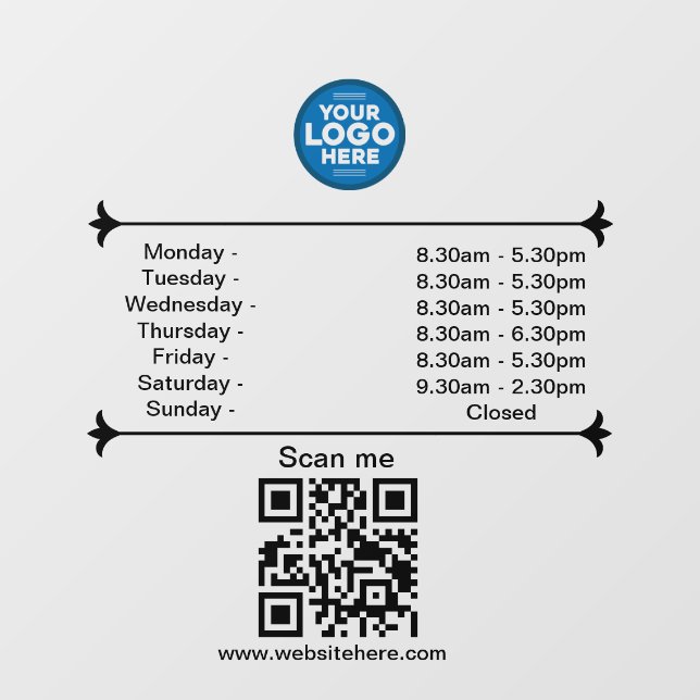 Opening Hours With QR Code Custom Business Logo  (Sheet)