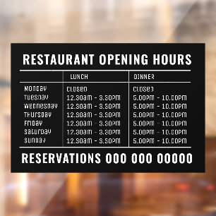 Opening Lunch & Dinner Hours Restaurant