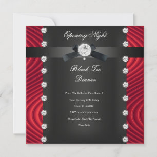 Opening Night Black Tie Formal Red Black Silver Invitation