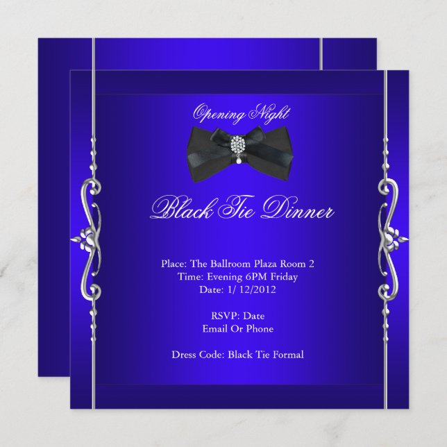 Opening Night Black Tie Formal Royal Blue Invitation (Front/Back)