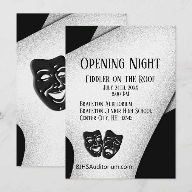 Opening Night Theatre Masks Invitation (Front/Back)